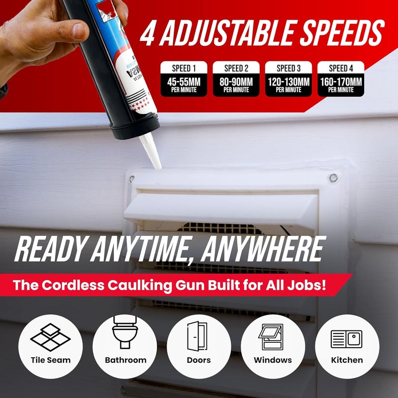 ProMaker Cordless Caulking Gun, 21V Caulk gun w/ 2 Batteries, LED Light, Adjustable Speed, 3 Nozzle Adapters, 5 Knife Heads, 10 Oz Capacity, 550Lb Pushing Force, Caulk Tool Trowel & Scraper - Image 3